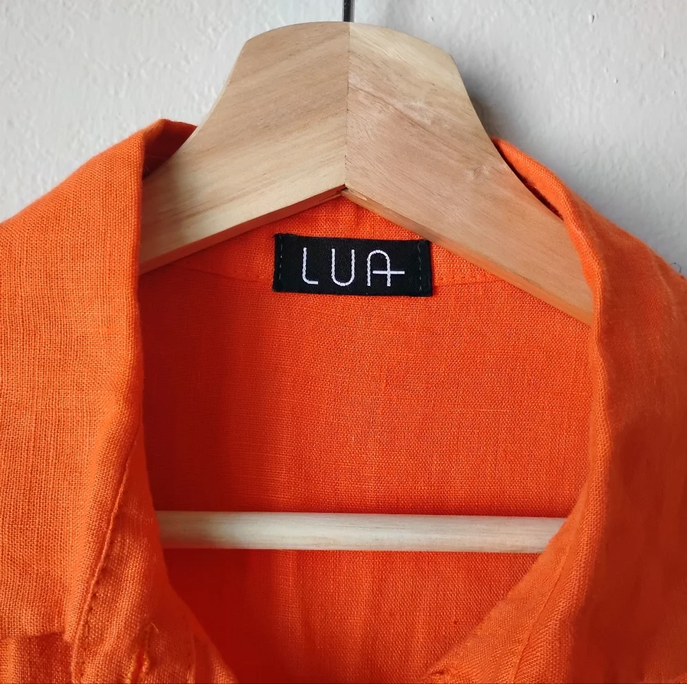 LUA Made in Italy Vibrant Orange 100% Linen Button Down Dress - Picture 2 of 15